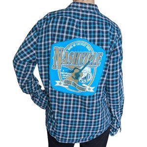 Nashville Music Artist Band Custom Upcycled Button Down Shirt Sz L Guitar